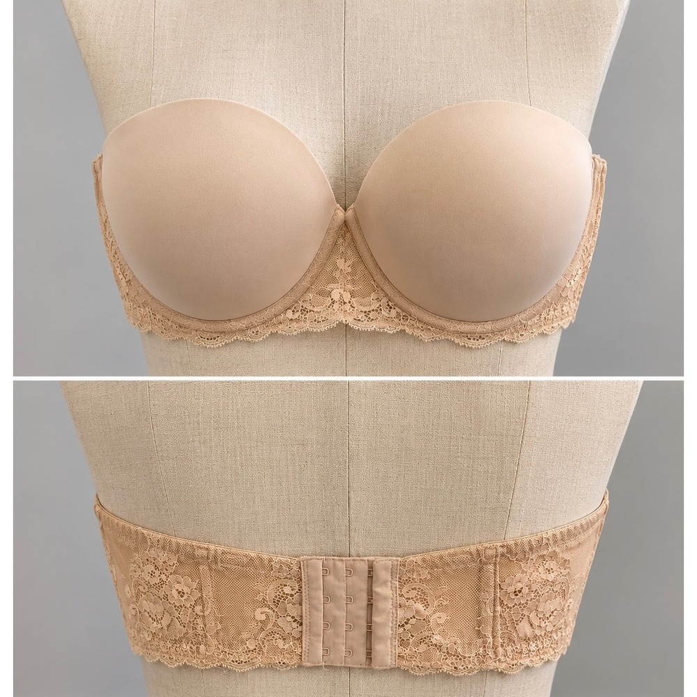 Torrid Curve Strapless Bra Nude Beige Lace Trim Bridal Wedding Minimalist Sz 42D